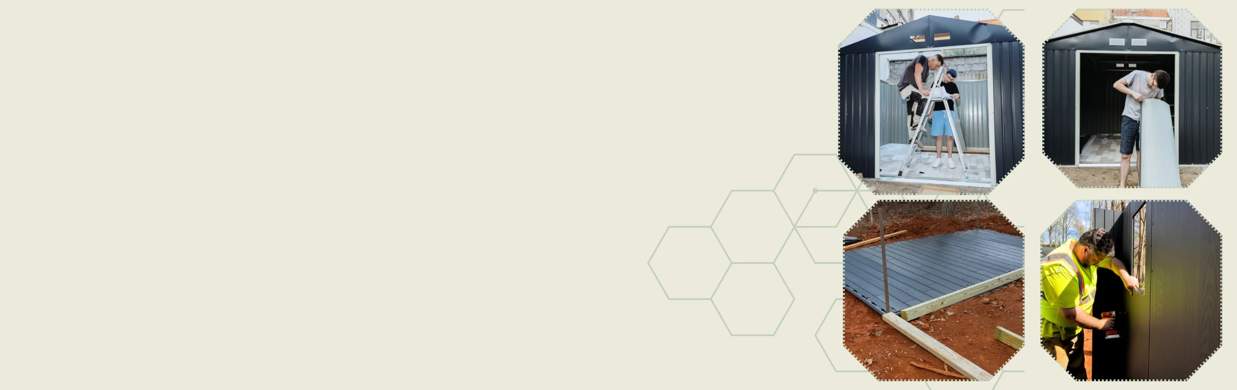 Glasgow shed installer assembling a wooden shed in a residential backyard, using power tools and safety gear, with a focus on quality craftsmanship and customer satisfaction